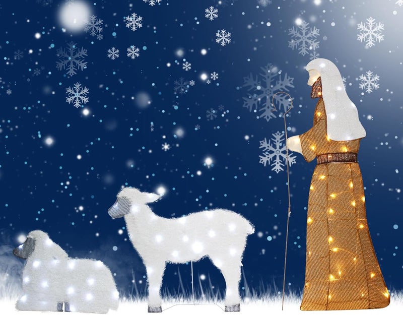 DROFELY Outdoor Lighted-up Shepherd & Sheep Nativity Decorations - 42' Flat Christmas Display with LED Lights for Indoor/Outdoor - Image 1